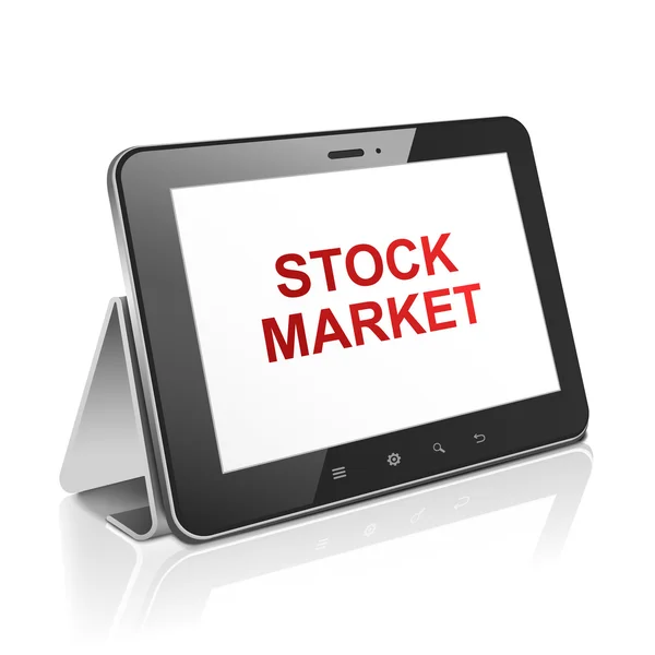 Tablet computer with text stock market on display — Stock Vector