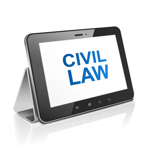 Tablet computer with text civil law on display — Stock Vector