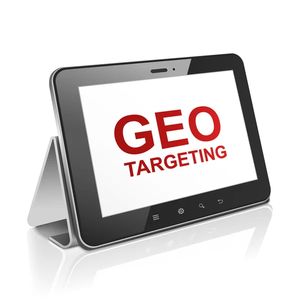 Tablet PC met tekst geo targeting op display — Stockvector