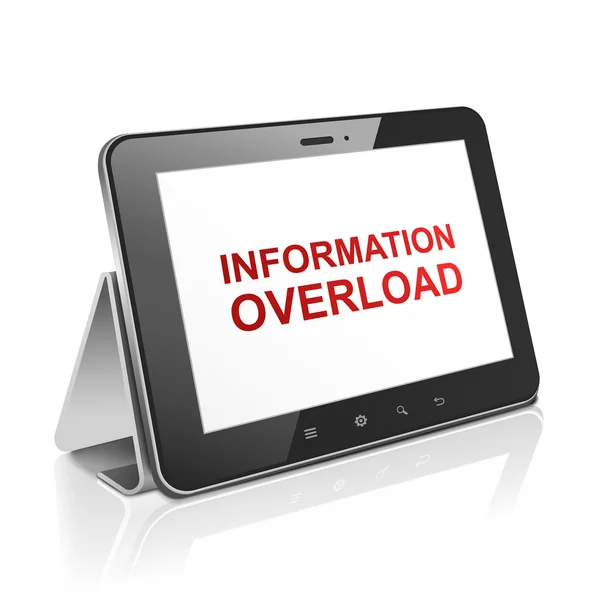 Tablet computer with text information overload on display — Stock Vector