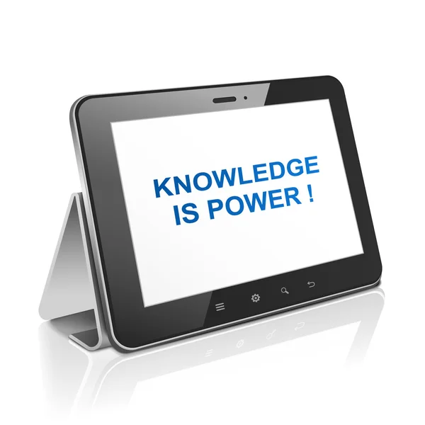 Tablet computer with text knowledge is power on display — Stock Vector