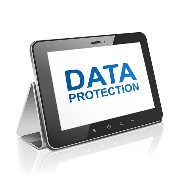 Tablet computer with text data protection on display — Stock Vector