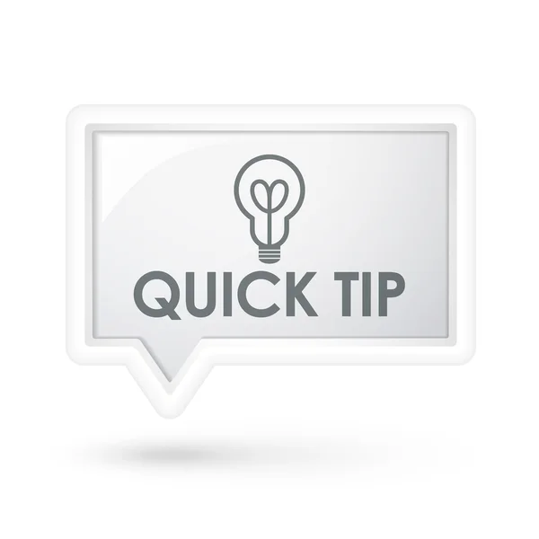Quick tip words with bulb icon on a speech bubble — Stock Vector