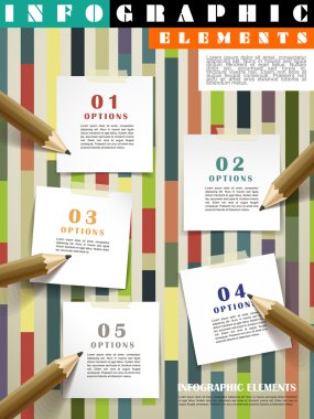 yaratıcı şablon Infographic ile post-it üzerinde yazma kalemleri 