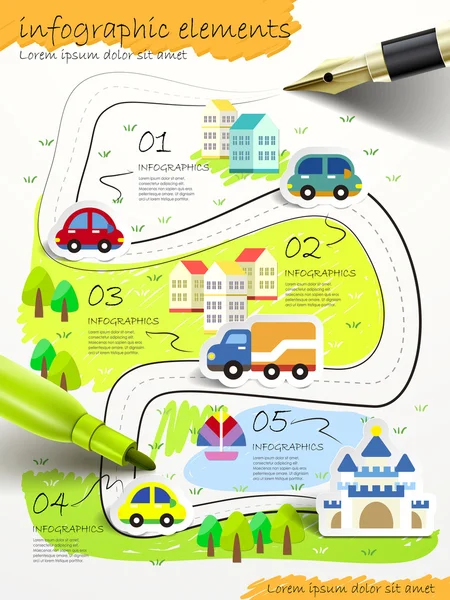 Infografía de estilo collage dibujado a mano con pluma estilográfica — Archivo Imágenes Vectoriales