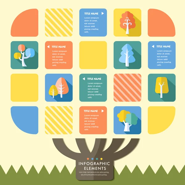 Kreativní ploché styl infographic s barevnými strom elementů — Stockový vektor