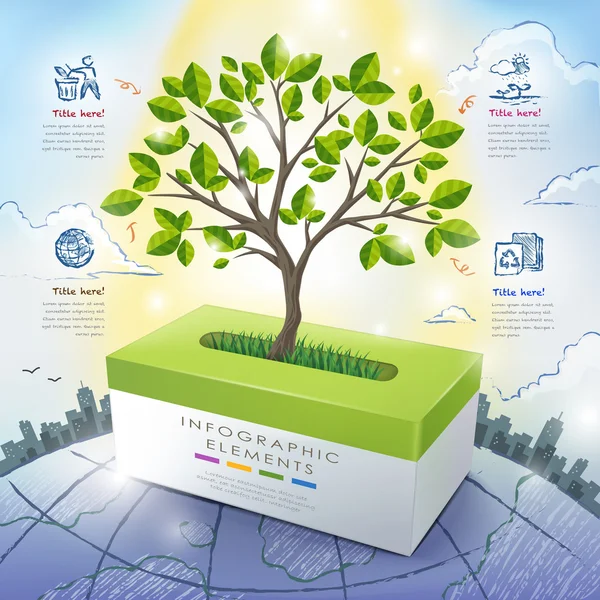 Ökologie-Konzeptvorlage Infografik mit Baum und Gewebebox — Stockvektor