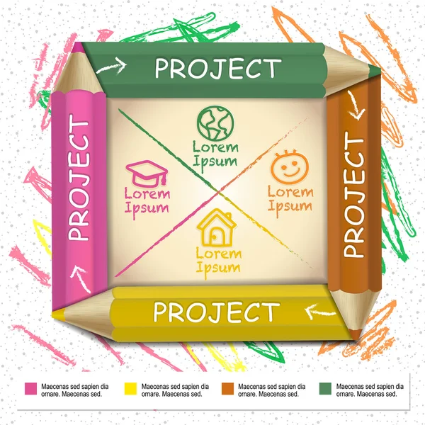 Creatieve sjabloon infographic met kleurrijke potloden en stroom cha — Stockvector