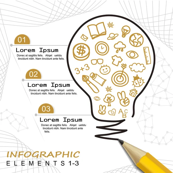 Modern template infographic with pencil drawing a bulb — Stock Vector