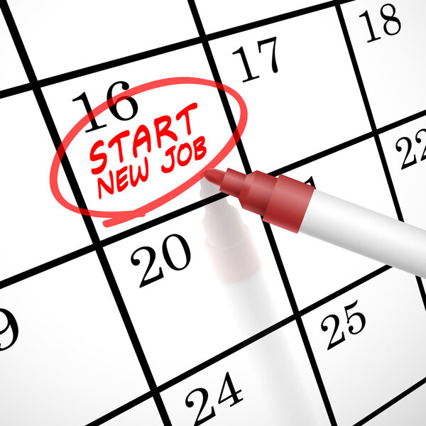 start new job words circle marked on a calendar
