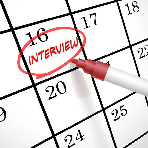 Interview woord cirkel gemarkeerd op een kalender — Stockvector