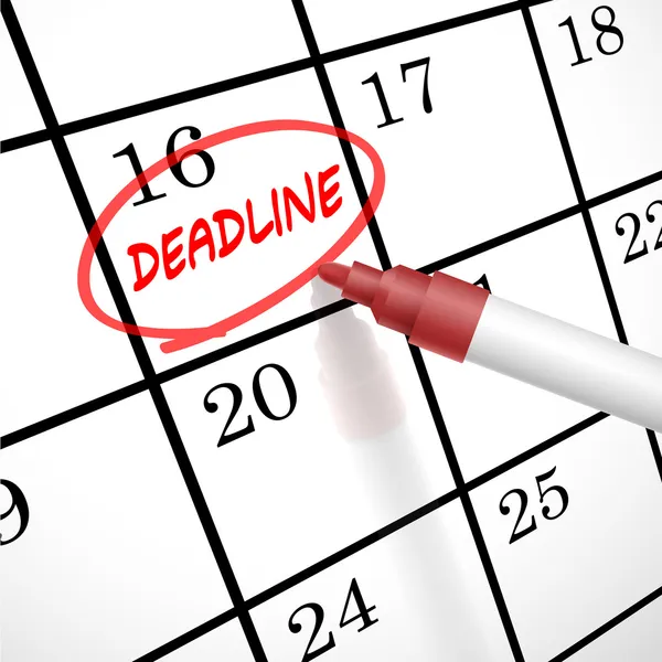 Deadline word circle marked on a calendar — Stock Vector