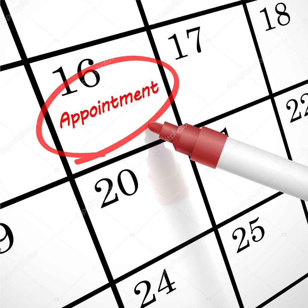 appointment word circle marked on a calendar