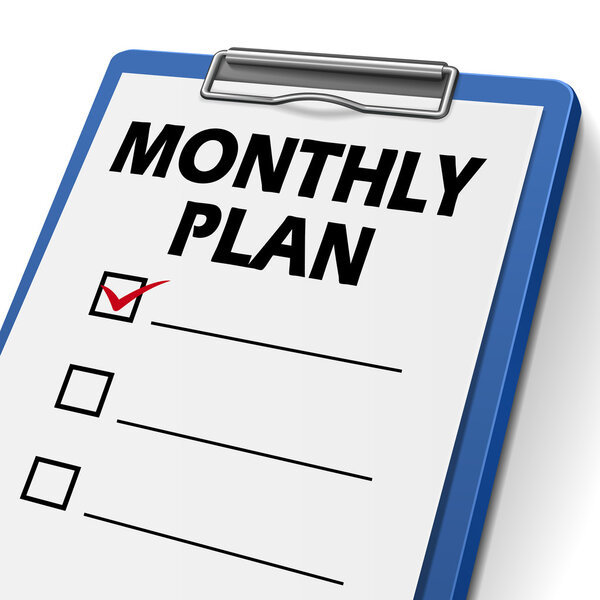 monthly plan clipboard with check boxes 
