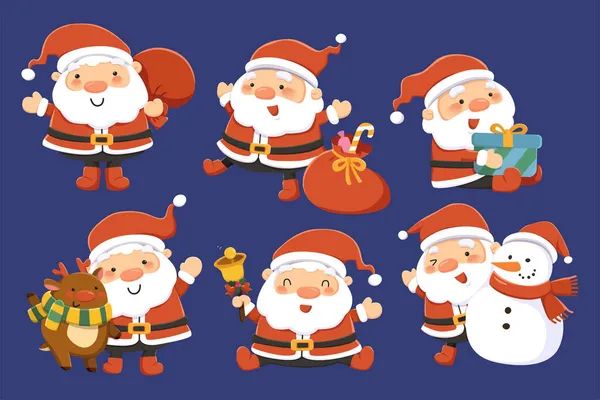 Conjunto Design Personagens Papai Noel Ilustração Plana Papai Noel Feliz —  Vetores de Stock