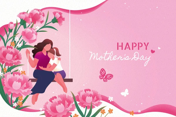 Pink Mother Day Greeting Card Illustration Daughter Hugging Her Mother — Stock vektor