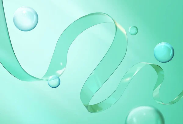 Geometric Background Design Green Bubbles Wavy Ribbon Shaped Glass Model — Image vectorielle