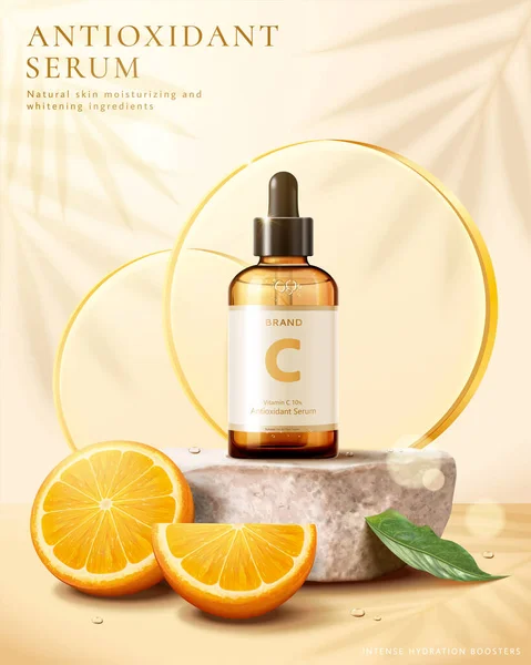 Summer Vitamin Cosmetic Product Template Dropper Bottle Mock Displayed Sandstone — Vector de stock
