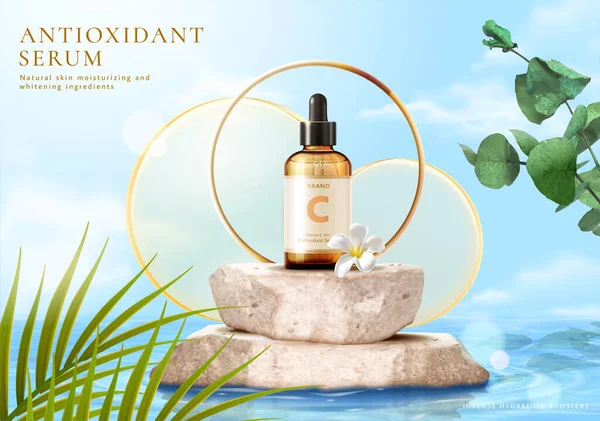 Summer Cosmetic Product Template Dropper Bottle Displayed Sandstone Stage Orange — Image vectorielle