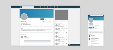 Social network website wireframe interface mockup for computer and mobile phone, RWD template