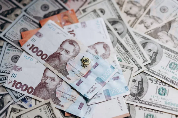 Dollar Banknotes Usa Amerikan Dollars Money Usa Ukrainian Hryvnia 1000 — Stock Photo, Image