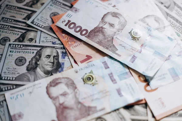 Dollár Bankjegyek Usa Ból Amerikai Dollár Usa Ukrán Hrivnya Pénze — Stock Fotó