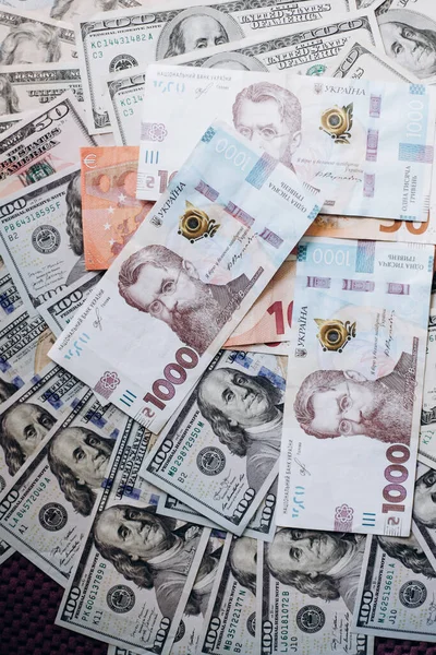 Dollár Bankjegyek Usa Ból Amerikai Dollár Usa Ukrán Hrivnya Pénze — Stock Fotó