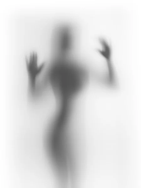 Diffuse woman body silhouette, behind a curtain — Stock Photo, Image