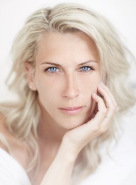 Beautiful blonde woman, blue eye, white bacground, portrait clipart