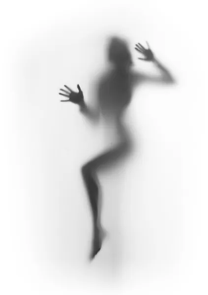 Mujer sexy difusa silueta del cuerpo, piernas, palmas , —  Fotos de Stock