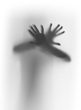 Hands, fingers behind a diffuse glass surface clipart