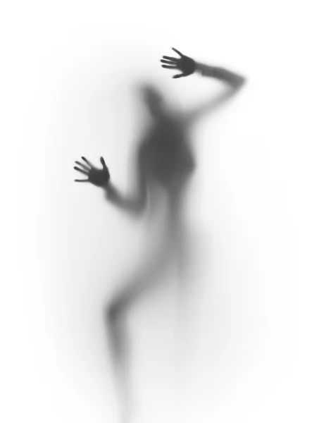 Human body silhouette behind a diffuse surface, hands — Stock Photo, Image