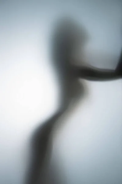 Beautiful Sexy Woman Stands Naked Diffuse Glass Wall Bathroom — Fotografia de Stock