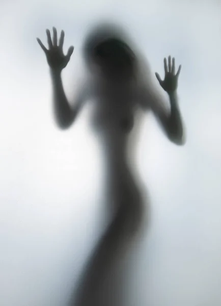 Perfect Body Sexy Woman Shape Silhouette Can Seen Wet Glass — Stockfoto