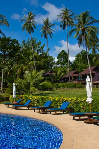 Luxus medence-egy trópusi kertben — Stock Fotó