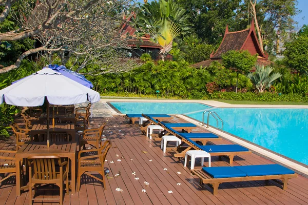 Lyxiga swimmingpoolen i en tropisk trädgård — Stockfoto