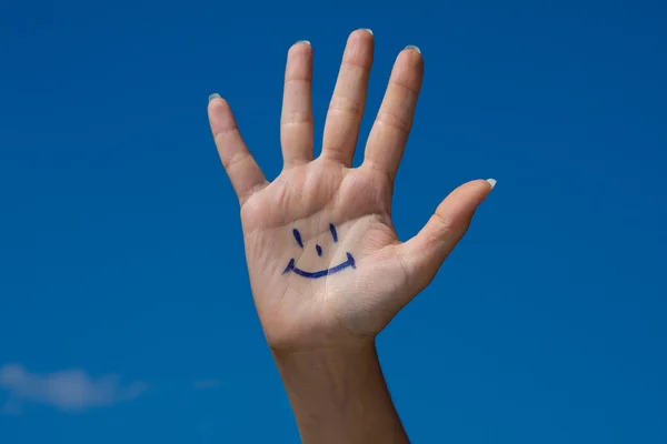 Human palm with smile — Stockfoto