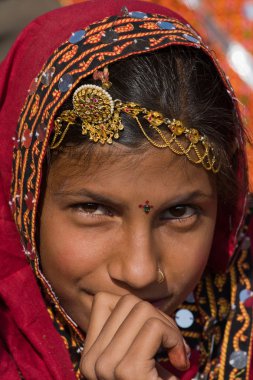 Pushkar, Hindistan - 21 Kasım: tanımlanamayan bir kız 21 Kasım 2012 pushkar rajasthan, Hindistan doğumlu adil pushkar katılır. Hacılar ve deve tüccarlar yıllık Fuar için kutsal şehre akın.