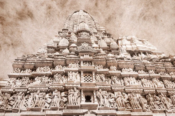 Templo erótico em Khajuraho, Índia. Obra de arte em estilo retro . — Fotografia de Stock