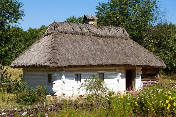 Case di legno prese in parco in estate nel museo Pirogovo, Kiev, Ucraina — Foto Stock