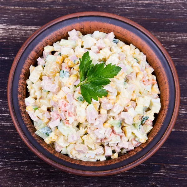 Salad olivier in the plate — Stock Photo, Image