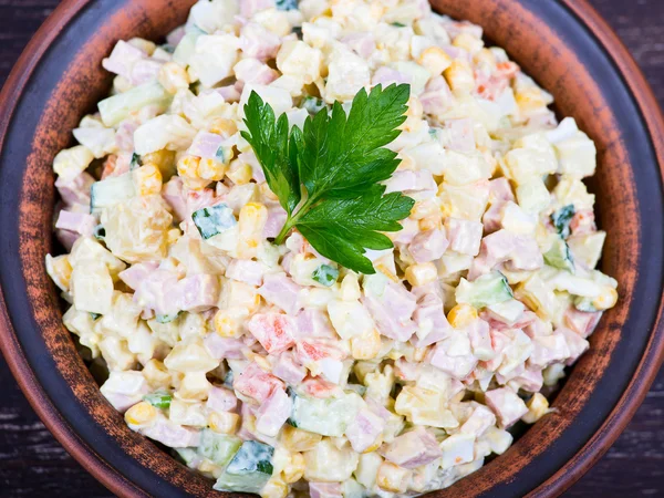 Salad olivier in the plate — Stock Photo, Image