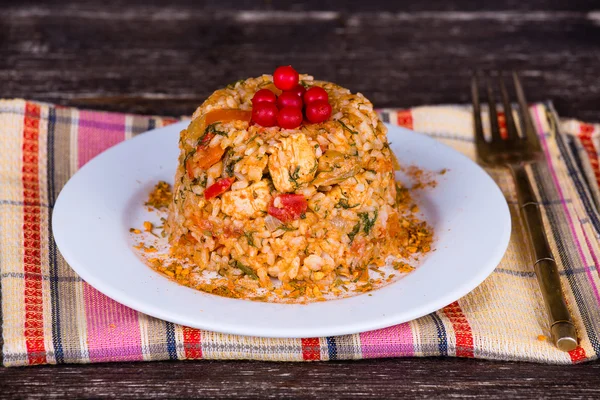 Chicken with vegetables and rice — Stock Photo, Image