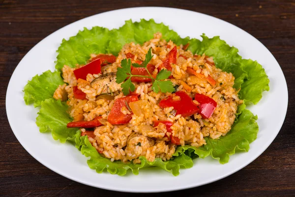 Rice with vegetables and chicken — Stock Photo, Image