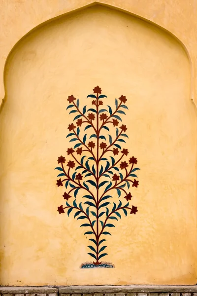 印度在印度斋浦尔堡宫墙上装饰 — 图库照片