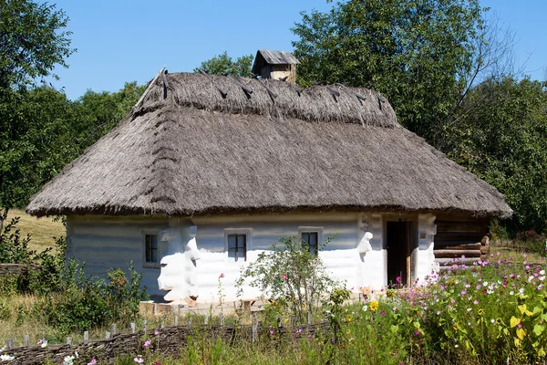 Casas de madera tomadas en el parque en verano en el museo de Pirogovo, Kiev, Ucrania — Foto de Stock