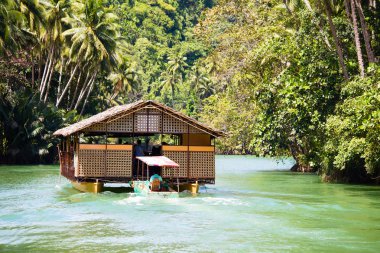 egzotik orman Nehri üzerinde tekne turist gezisi. ada Bohol, Filipinler.