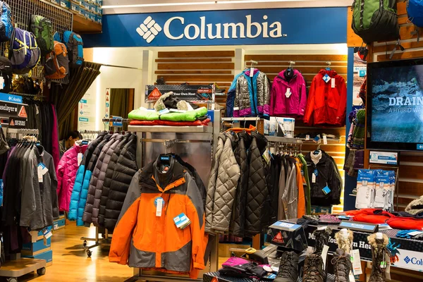 Columbia clothing section in a supermarket Siam Paragon in Bangkok, Thailand. — Stock Photo, Image