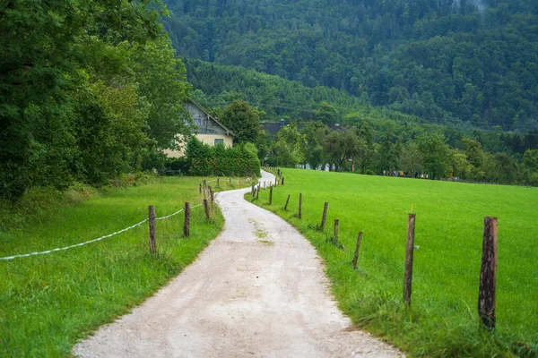 Piegare Strada Campagna Altopiani Vicino Villaggio Alpino Estate Europa Austria — Foto Stock