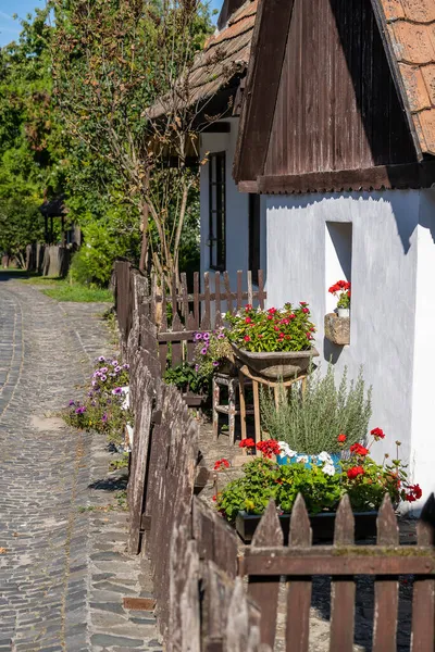 Old Rural House Yard Flowers Ethnographic Village Holloko Hungary Unesco — Stock Photo, Image